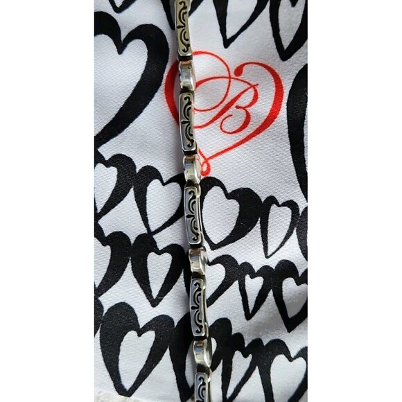 BRIGHTON Silver Bracelet Hearts and Open Etched Rectangle Links & Jewelry Pouch - Picture 2 of 5